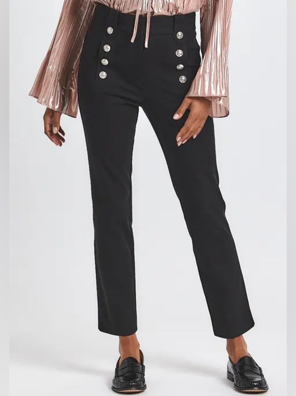 Robert Rodriguez Black High-Waist Sailor Button Straight Leg Pants Crop Trousers
